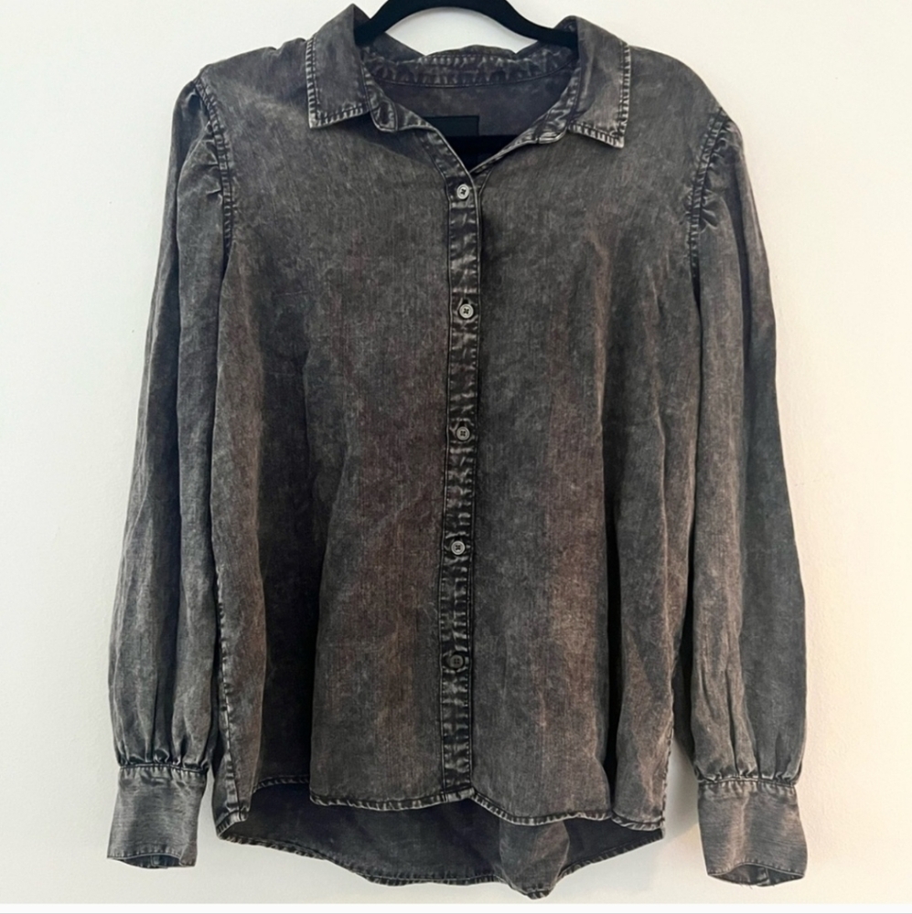 Rails Puff Sleeve Gray Button-Up Denim Shirt